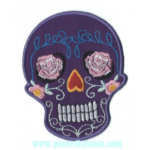 Patch ecusson skull dia de la muerte violet