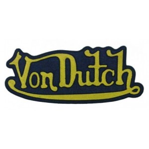 Patch ecusson von Dutch signature jaune fond jean denim dos large