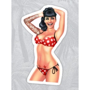 Sticker pinup tattoo girl sexy maillot 2 pieces rouge poids blanc old Pinup 11