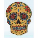 Patch ecusson skull dia de la muerte day of dead jaune croix fleurs