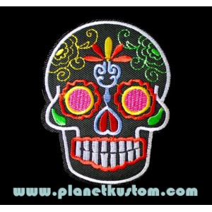 Patch ecusson skull dia de la muerte noir day of dead sugar skull