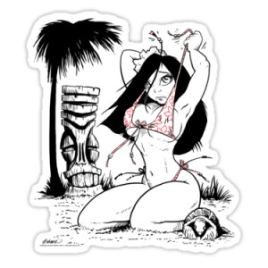 sticker sexy pinup tiki island string bikini pinup cartoon 10