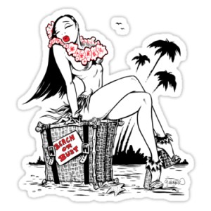 sticker sexy pinup cartoon hulla girl plage beach or bust pinup cartoon 11