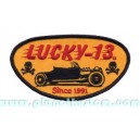 Patch Lucky 13 thirteen hot rod since 1991 skull bones yellow