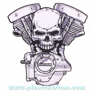 Patch ecusson skull vtwin biker tete de mort moteur en v grand dos