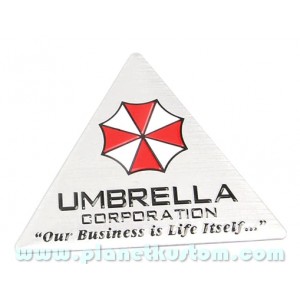 Sticker umbrella corporation logo triangle fond alu brossé badge 3d métal