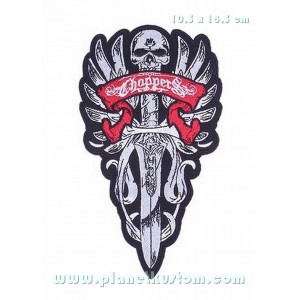 Patch ecusson skull biker chopper wings ailes epee moyen