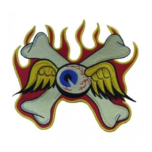 Patch ecusson von Dutch flying eyeball bones flaming crossbone moyen