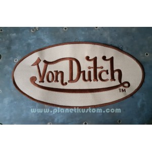 Patch ecusson von Dutch signature ovale marron fond beige dos large