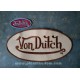 Patch ecusson von Dutch signature ovale marron fond beige dos large