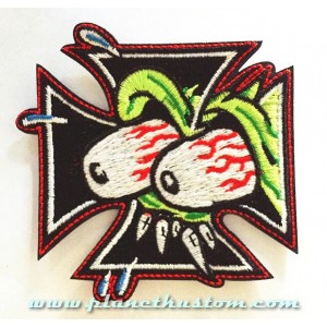 Patch ecusson thermocollant rat fink eyes monster on iron cross