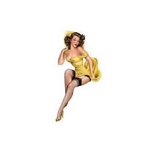 Sticker Pin Up oldschool sexy robe jaune AD359