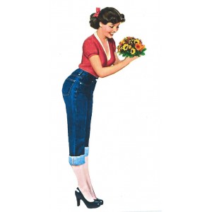 Décalcomanie Pin Up jeans & flowers retro Reproduction décalco vespa  D2B