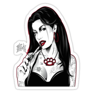 Sticker sexy tattooed girl NB brass knuckle old pin up 32