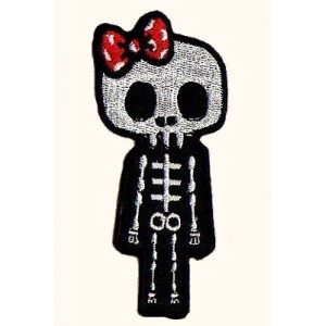 Patch ecusson skull girly kiki rouge bones pin up